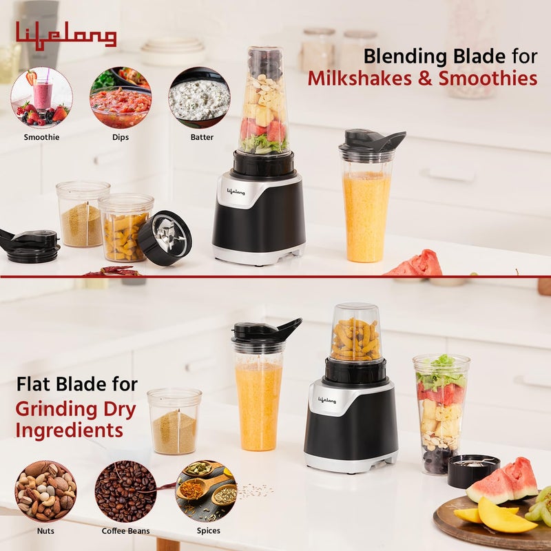 Lifelong Lifelong 700 Watts Nutri Blender for Smoothie and Juices - 4 Bullet Jars 700 & 500ml - 100% Copper Motor Bullet Mixer Grinder for Kitchen - Smoothie Maker with Sipper Jar - Stainless Steel Blades  - Image 2