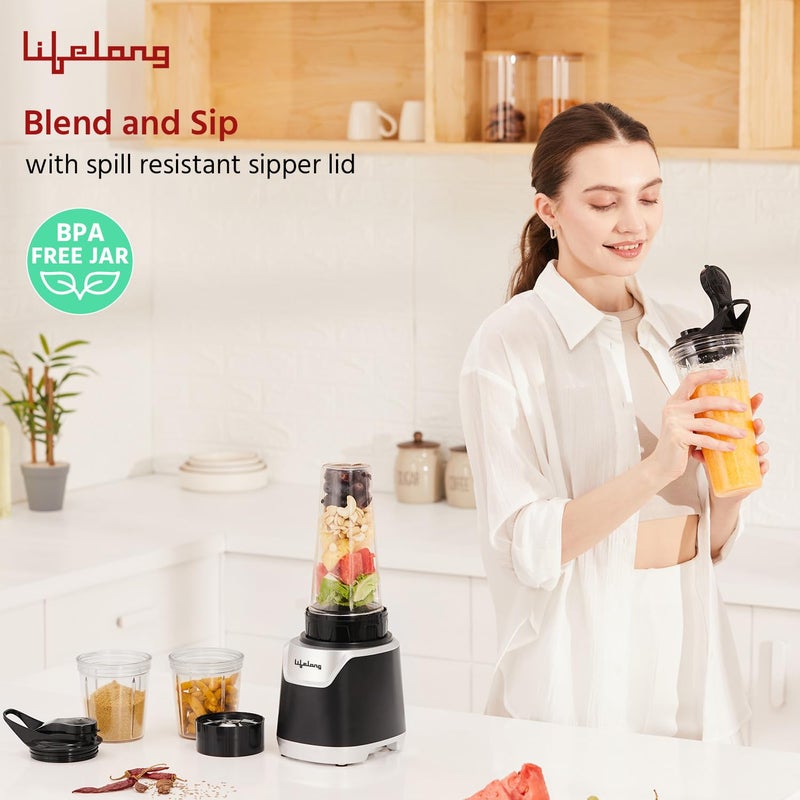 Lifelong Lifelong 700 Watts Nutri Blender for Smoothie and Juices - 4 Bullet Jars 700 & 500ml - 100% Copper Motor Bullet Mixer Grinder for Kitchen - Smoothie Maker with Sipper Jar - Stainless Steel Blades  - Image 3
