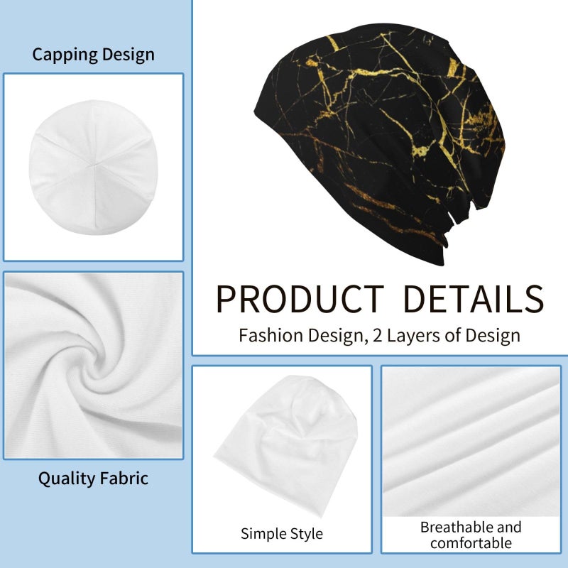 MOLIAN Black Gold Marble Beanies Thin Bonnet Cap Casual Skull Cap for Jogging Cycling - Image 4