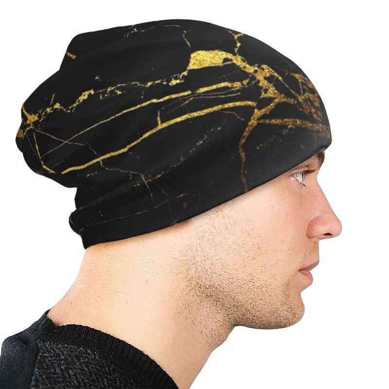 MOLIAN Black Gold Marble Beanies Thin Bonnet Cap Casual Skull Cap for Jogging Cycling - Image 5