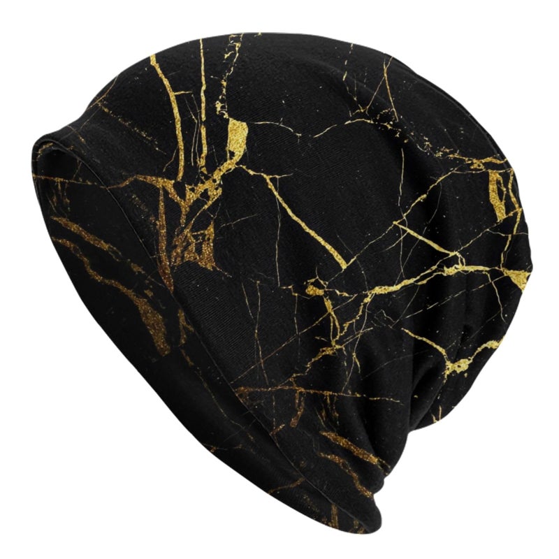 MOLIAN Black Gold Marble Beanies Thin Bonnet Cap Casual Skull Cap for Jogging Cycling - Image 1