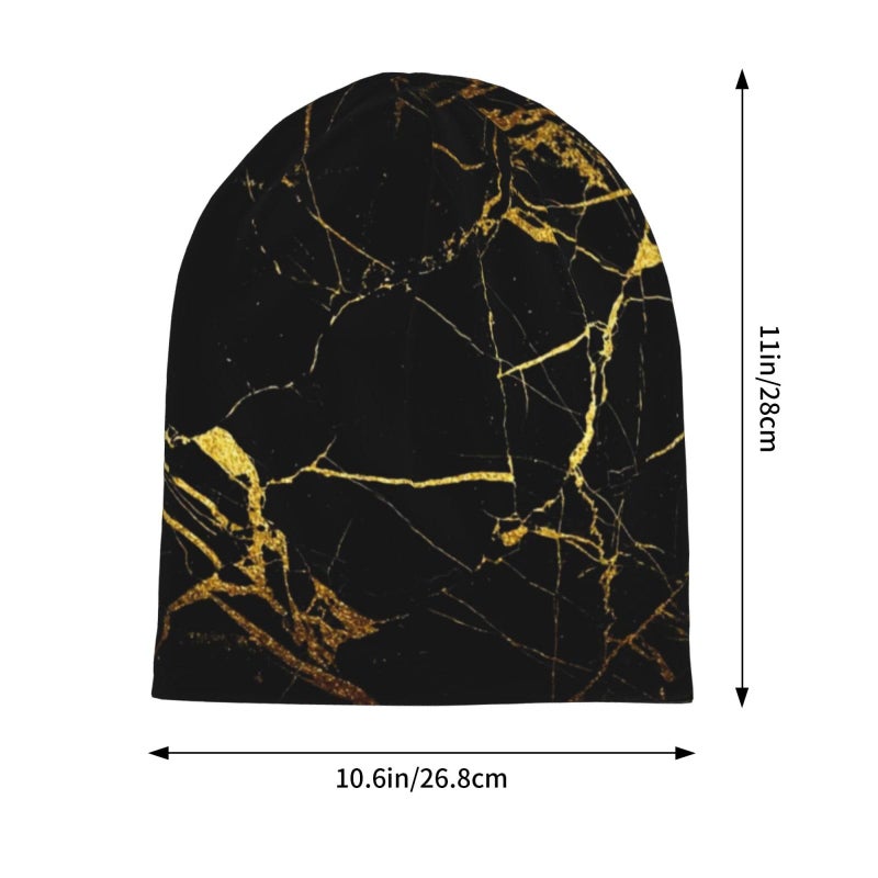 MOLIAN Black Gold Marble Beanies Thin Bonnet Cap Casual Skull Cap for Jogging Cycling - Image 3