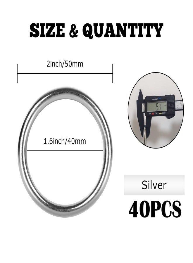 FVIEXE 40PCS Craft Metal Rings, 2 Inch / 50mm Metal O Ring Multi-Purpose Welded O Rings 304 Stainless Steel Round Ring for Macrame, Camping Belt, Dog Leashes, Hardware, Bags and More Crafts Project - Image 2