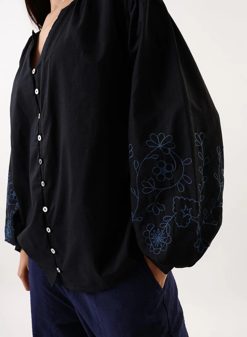 Dennis Lingo Black Beauty Women's Black Beauty Cambric Embroidered T-Shirt Regular Fit Tops for Women | Best Price UAE