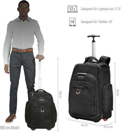 EVERKI Atlas 30L Wheeled Laptop Backpack – Carry-On Travel Backpack for Women & Men – Fits 13 to 17.3-Inch Laptops with Adjustable Compartment – Rolling Backpack for Travel – Black (EKP122) - Image 2