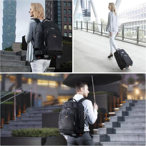 EVERKI Atlas 30L Wheeled Laptop Backpack – Carry-On Travel Backpack for Women & Men – Fits 13 to 17.3-Inch Laptops with Adjustable Compartment – Rolling Backpack for Travel – Black (EKP122) - Image 3