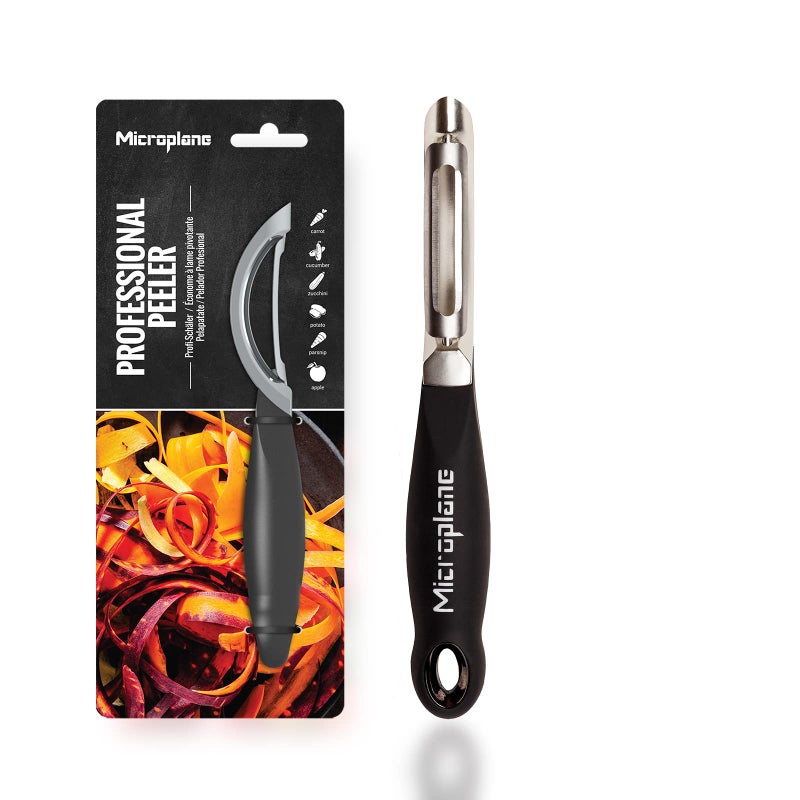 Microplane قشارة ميكروبلان المصنوعة من الفولاذ المقاوم للصدأ، شفرة حادة لتقشير الفواكه والخضروات الصلبة بسهولة، قشارة مطبخ للطهاة المنزليين والطهاة المحترفين - Image 1