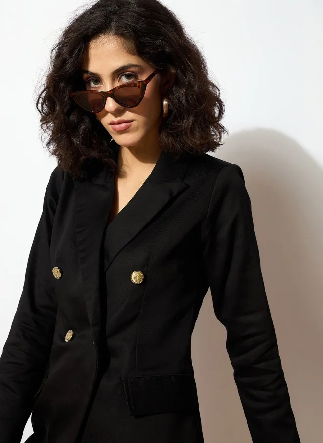 SASSAFRAS Comfort Fit Black Double Breasted Blazer for Women