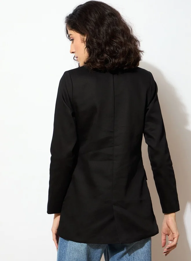 SASSAFRAS Comfort Fit Black Double Breasted Blazer for Women