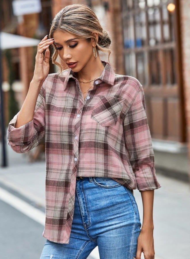 SANGTREE Womens and Girls Long Sleeve Flannel Shirt Casual Button Down Plaid Shirts, 3 Months - Adult 2XL, Pink Plaid, 7-8 Years - Image 5