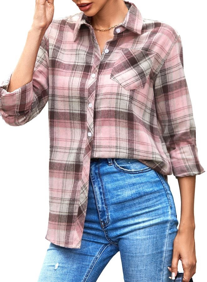 SANGTREE Womens and Girls Long Sleeve Flannel Shirt Casual Button Down Plaid Shirts, 3 Months - Adult 2XL, Pink Plaid, 7-8 Years - Image 2