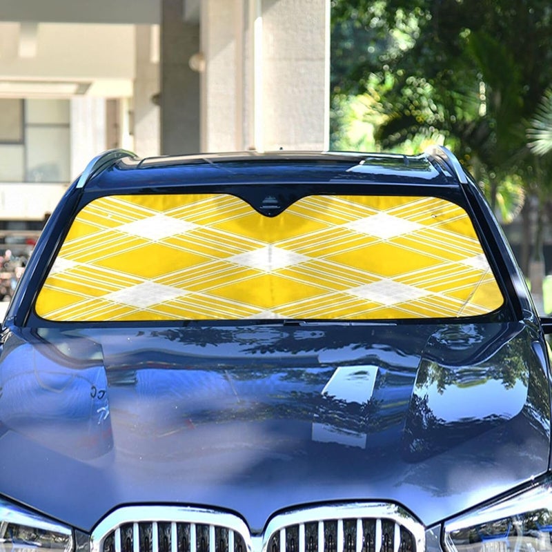 Yellow Gingham Pattern Car Windshield Sun Shade Foldable Sun Visor Automotive Sunshades for Car Truck SUV Blocks UV Rays Keep Your Vehicle Cool - Image 4