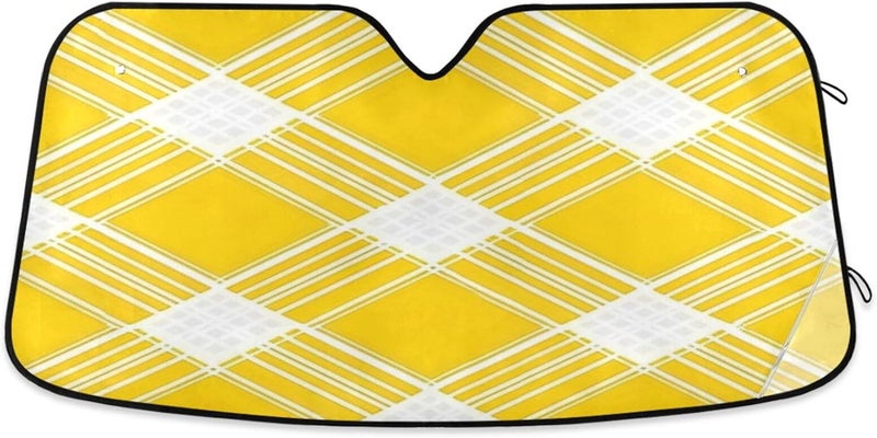 Yellow Gingham Pattern Car Windshield Sun Shade Foldable Sun Visor Automotive Sunshades for Car Truck SUV Blocks UV Rays Keep Your Vehicle Cool - Image 1