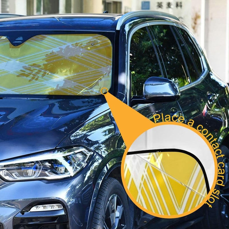 Yellow Gingham Pattern Car Windshield Sun Shade Foldable Sun Visor Automotive Sunshades for Car Truck SUV Blocks UV Rays Keep Your Vehicle Cool - Image 3