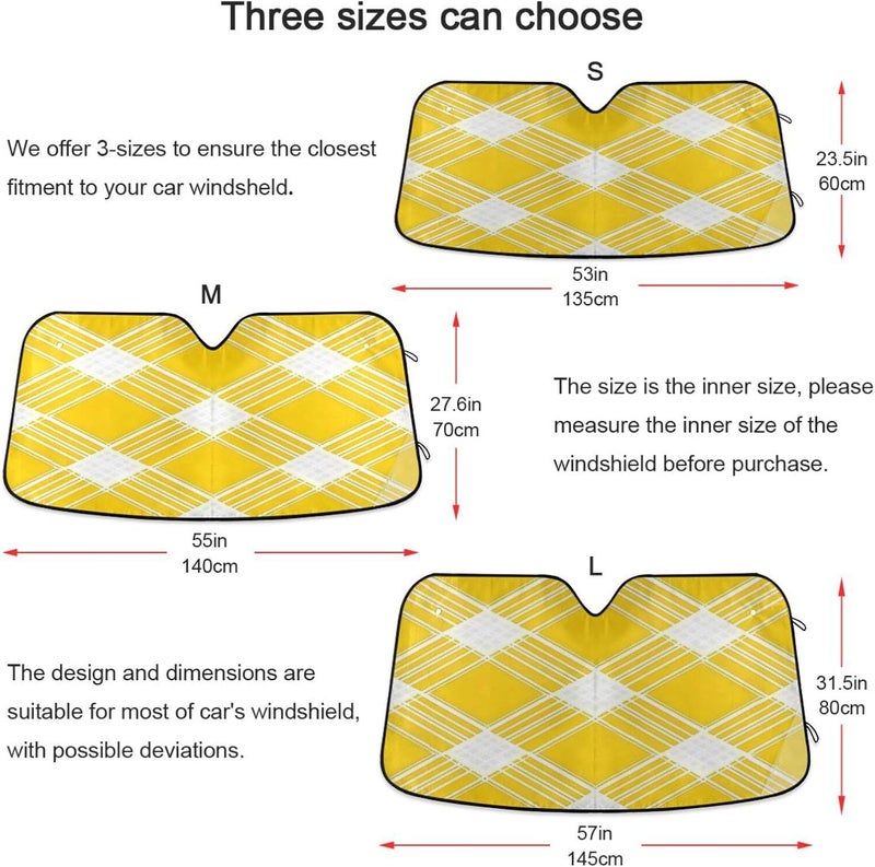 Yellow Gingham Pattern Car Windshield Sun Shade Foldable Sun Visor Automotive Sunshades for Car Truck SUV Blocks UV Rays Keep Your Vehicle Cool - Image 5