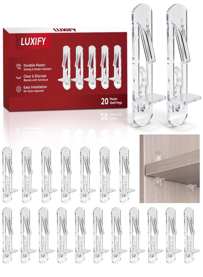 Luxify 20 PCS Locking Shelf Pegs - 5mm*3/4'' Plastic Clear Shelf Pins & Pegs for Kitchen Cabinets, Bookcases, Wardrobe - Transparent Plastic Shelf Support Pins, Compatible with Standard All 5mm Holes - Image 1