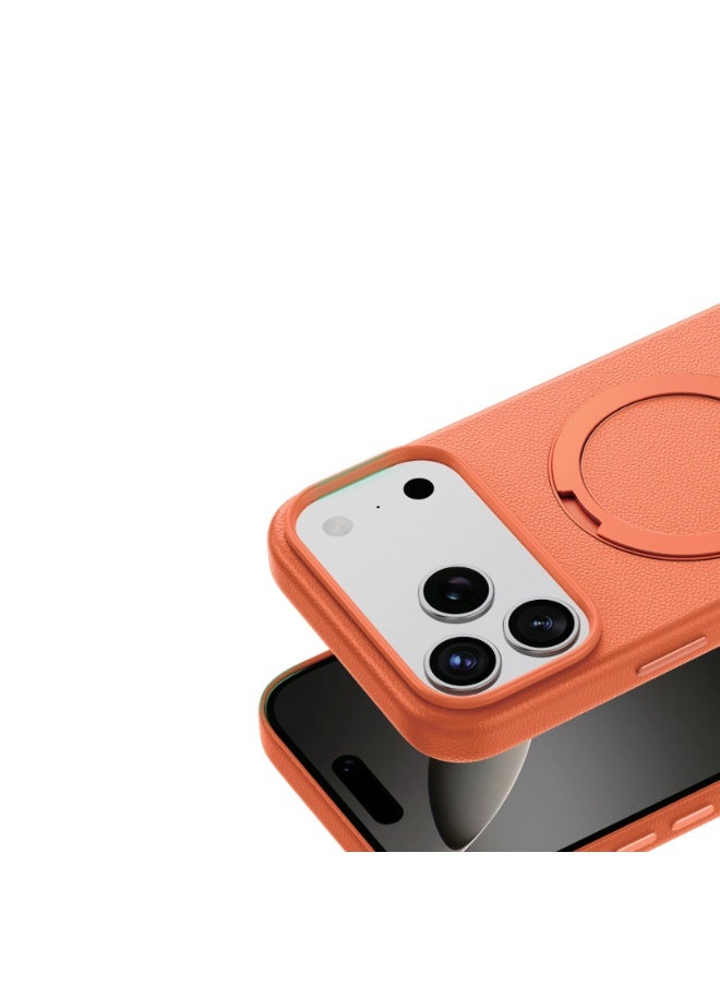 GREEN LION iPhone 17 Pro MagSafe Case Minster Leather with Foldable Stand Design & Ultra-Tactile Buttons / Shock Absorption / PC-PU Aluminum Alloy / Camera Protection / Comfortable Grip / Anti-Scratch / Anti Fingerprint - Orange - Image 4