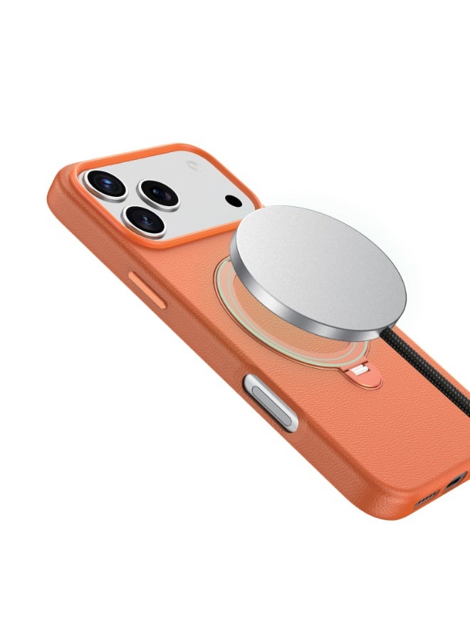 GREEN LION iPhone 17 Pro MagSafe Case Minster Leather with Foldable Stand Design & Ultra-Tactile Buttons / Shock Absorption / PC-PU Aluminum Alloy / Camera Protection / Comfortable Grip / Anti-Scratch / Anti Fingerprint - Orange - Image 3