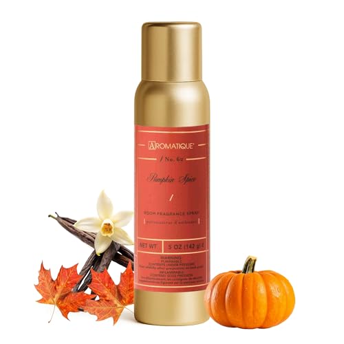Aromatique Pumpkin Spice Fragrant Aerosol Room Spray in 5 oz Gold Bottle for Home Decor and Gift - Image 1