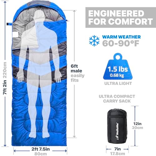 MalloMe Sleeping Bags for Adults Cold Weather & Warm - Backpacking Camping Sleeping Bag for Kids 10-12, Girls, Boys - Lightweight Compact Camping Essentials Gear Accessories Hiking Sleep Must Haves - Image 2