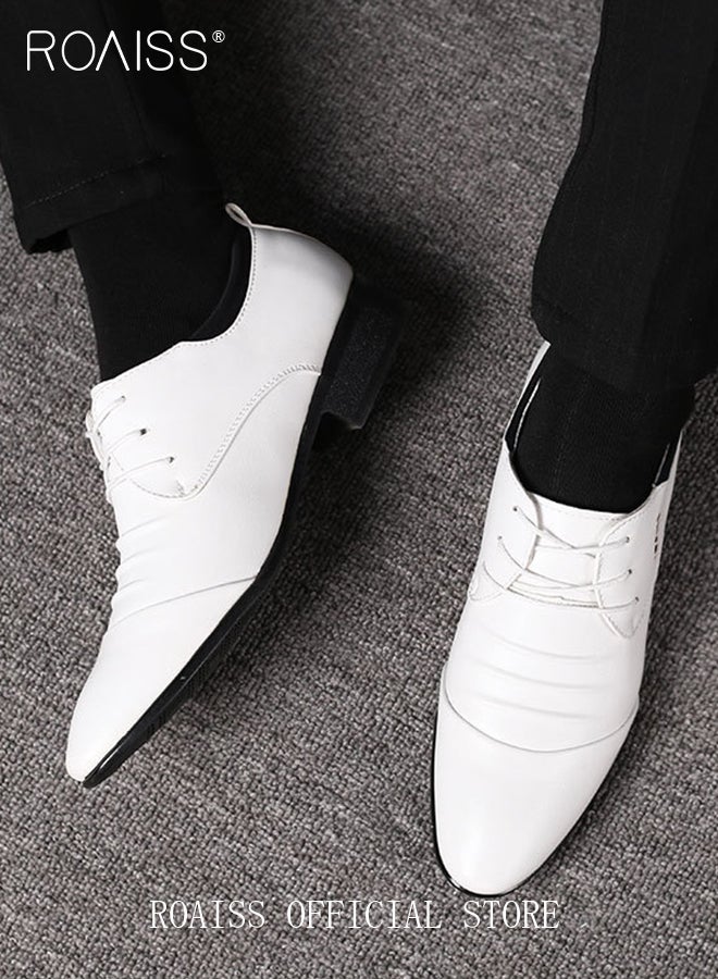 roaiss Fashion Summer And Autumn Men Leather Shoes Low Heel Pointed Toe Lace Solid Color Business Style Shoes Men All Leather - Image 5