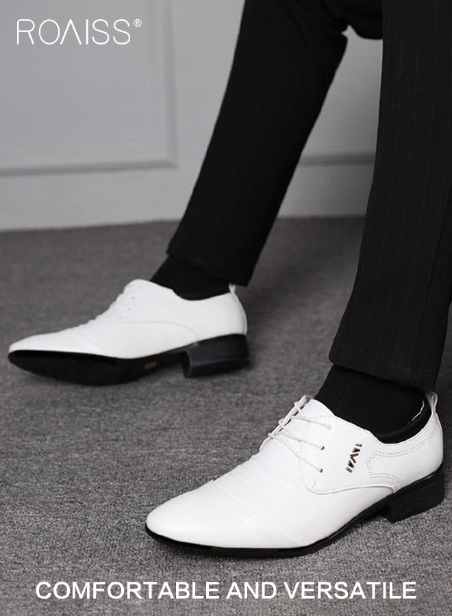 roaiss Fashion Summer And Autumn Men Leather Shoes Low Heel Pointed Toe Lace Solid Color Business Style Shoes Men All Leather - Image 4