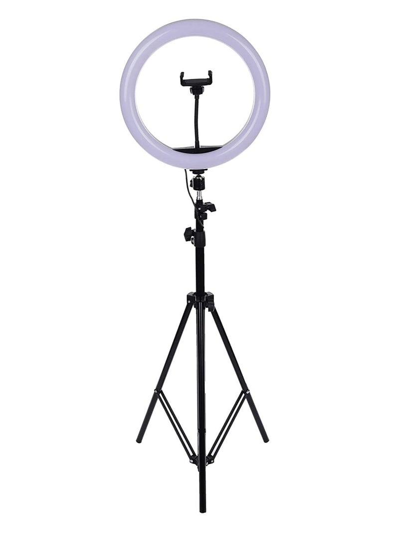 حلقة اضاءة دائرية للبث المباشر والتصوير الاحترافي M-33 مع استدارة 360 درجة 33 سم مع حامل موبايل وحامل ثلاثي 2.1 متر - ابيض و اسود - Image 1