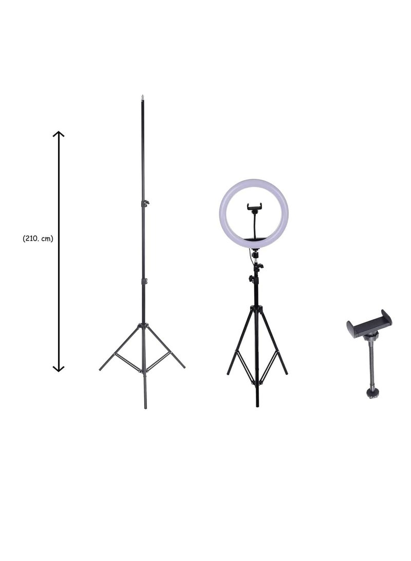 حلقة اضاءة دائرية للبث المباشر والتصوير الاحترافي M-33 مع استدارة 360 درجة 33 سم مع حامل موبايل وحامل ثلاثي 2.1 متر - ابيض و اسود - Image 4