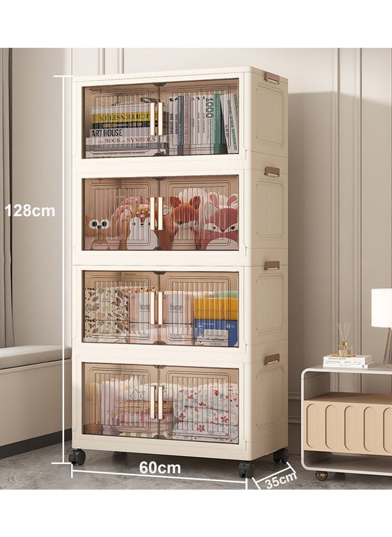 Vparty 4 Tiers Magnetic Plastic Storage Bins with Wheels - Storage Containers with Magnetic Doors, Foldable Closet Organizers, Dual Open Collapsible Bins for Home and Office  - Image 2