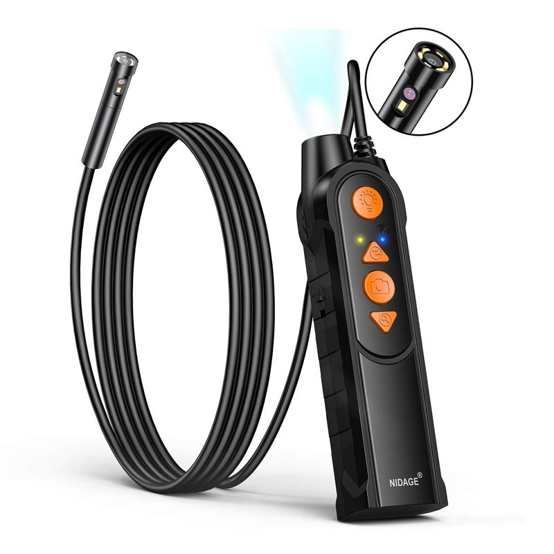 Nidage 0.197inch Dual Lens Wireless Endoscope Camera, NIDAGE 5.0mm Ultra-Slim Automotive Inspection Camera with 7 LEDs, 1080P Dual Lens Borescope Waterproof for Android & iOS Smartphone Tablet(5FT) - Image 1