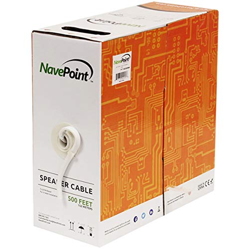 NavePoint 500ft in Wall Audio Speaker Cable Wire CL2 16/2 AWG Gauge 2 Conductor Bulk White - Image 1