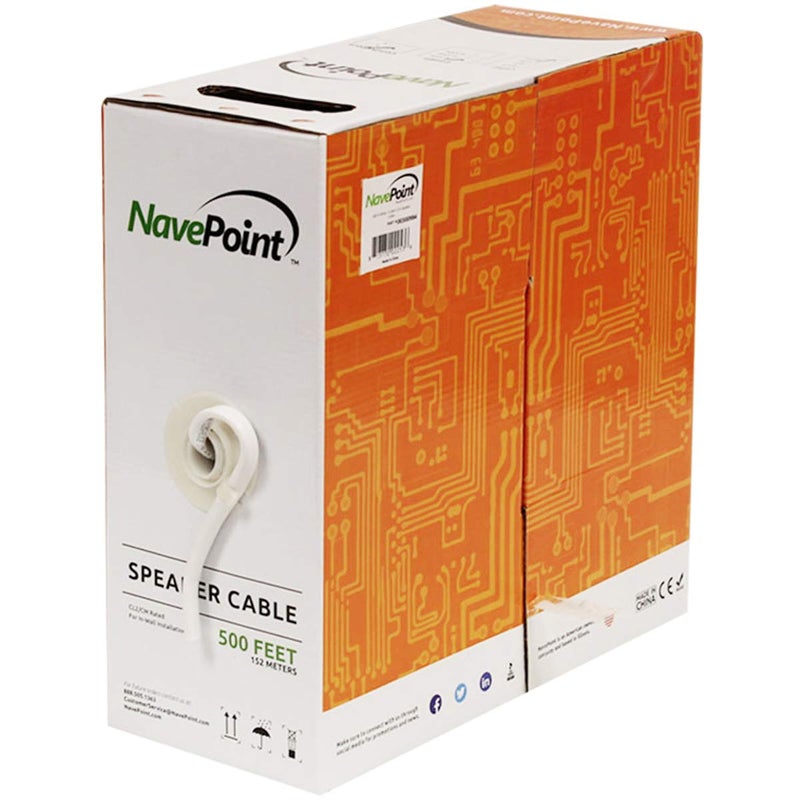 NavePoint 500ft in Wall Audio Speaker Cable Wire CL2 16/2 AWG Gauge 2 Conductor Bulk White - Image 4