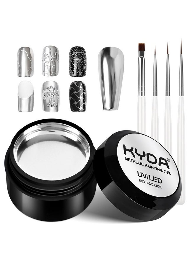 KYDA Silver Chrome Metallic Nail Polish Gel With Brushmetal Mirror Nails Effect Reflective Metal Painting Gel High Glossy Soak Off Uv/Led Diy Nail Art  - Image 1