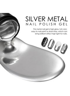 KYDA Silver Chrome Metallic Nail Polish Gel With Brushmetal Mirror Nails Effect Reflective Metal Painting Gel High Glossy Soak Off Uv/Led Diy Nail Art  - Image 3