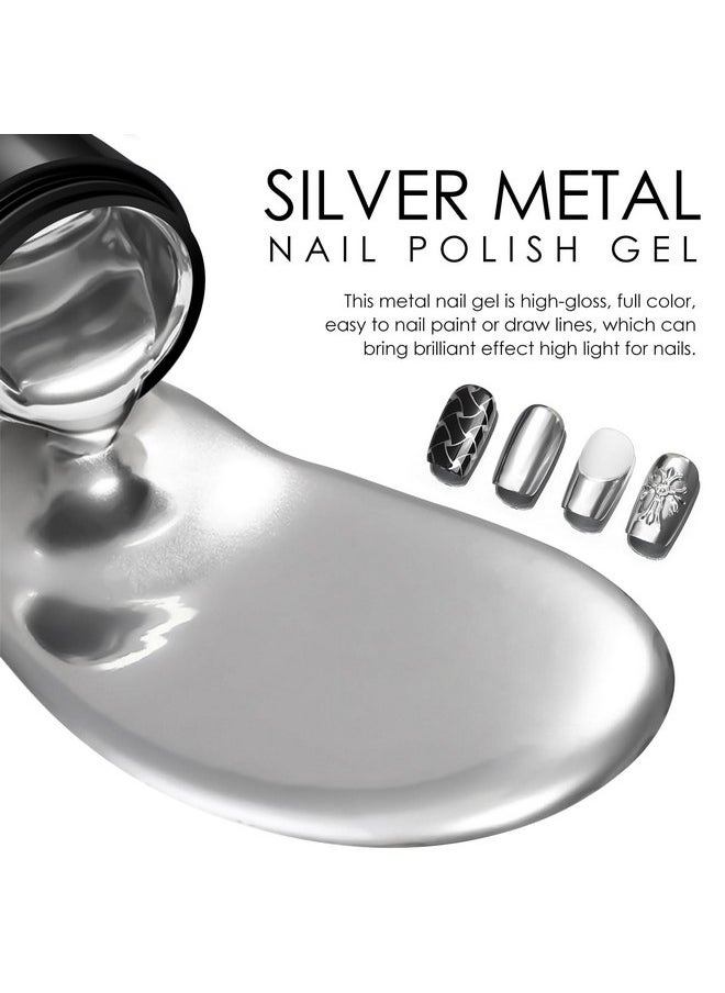 KYDA Silver Chrome Metallic Nail Polish Gel With Brushmetal Mirror Nails Effect Reflective Metal Painting Gel High Glossy Soak Off Uv/Led Diy Nail Art  - Image 3