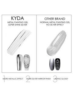 KYDA Silver Chrome Metallic Nail Polish Gel With Brushmetal Mirror Nails Effect Reflective Metal Painting Gel High Glossy Soak Off Uv/Led Diy Nail Art  - Image 4