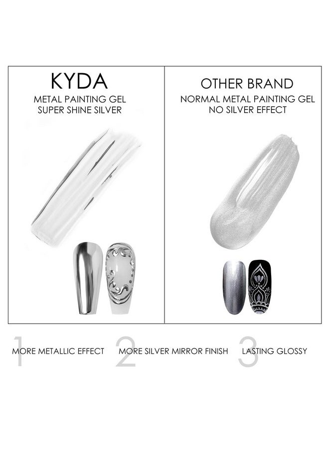 KYDA Silver Chrome Metallic Nail Polish Gel With Brushmetal Mirror Nails Effect Reflective Metal Painting Gel High Glossy Soak Off Uv/Led Diy Nail Art  - Image 4