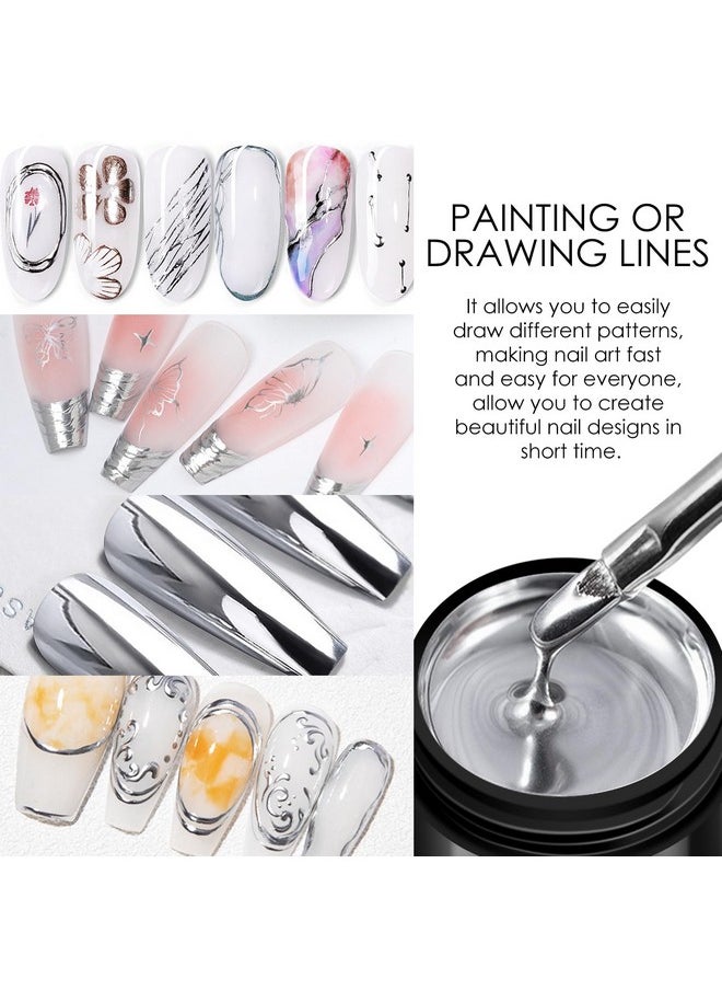 KYDA Silver Chrome Metallic Nail Polish Gel With Brushmetal Mirror Nails Effect Reflective Metal Painting Gel High Glossy Soak Off Uv/Led Diy Nail Art  - Image 5