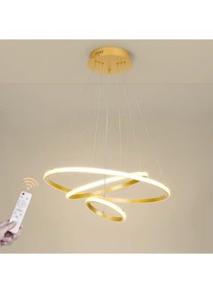 HUA QIANG WANG Modern LED Gold Chandelier 3 Ring LED Pendant Light Fixture Dimmable with Remote Control Adjustable Height Ceiling Chandelier for Living Room Dining Room Bedroom Foyer Stairway  - Image 1
