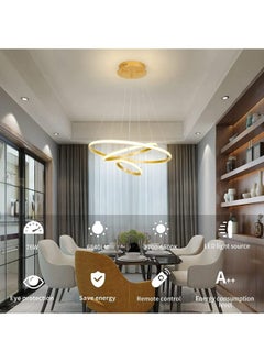 HUA QIANG WANG Modern LED Gold Chandelier 3 Ring LED Pendant Light Fixture Dimmable with Remote Control Adjustable Height Ceiling Chandelier for Living Room Dining Room Bedroom Foyer Stairway  - Image 4
