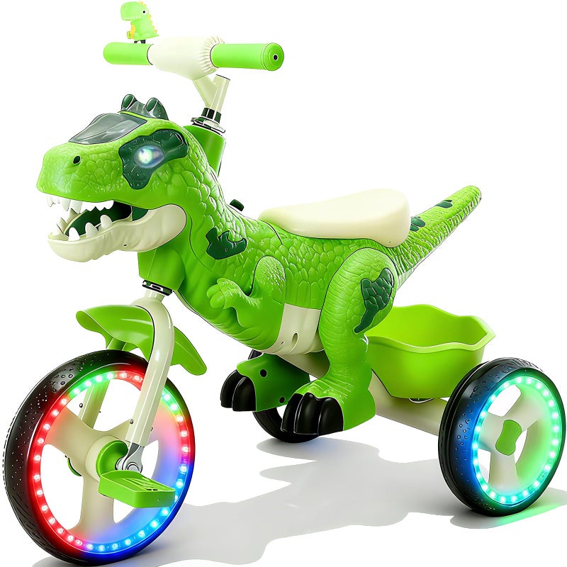 NMM Dinosaur Tricycle for Toddlers, Kids Trike with Music, LED, Tricycles for 3-5 Year Olds, for Rider, Big Wheel, Storage Basket, Horn, Toddler Bike for Boy, Dinosaur Toys for Kids 2-4 4-7 - Image 1
