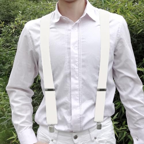 Fasker Mens Suspenders X-Back Wide Adjustable Solid Straight Heavy Duty Clip Suspenders for Men Women, 06 White(2 inch wide) - Image 4