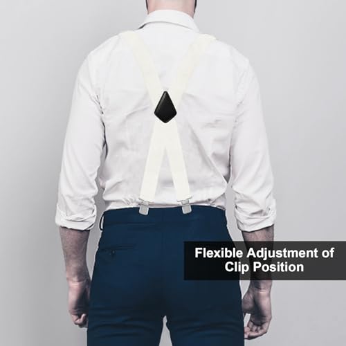 Fasker Mens Suspenders X-Back Wide Adjustable Solid Straight Heavy Duty Clip Suspenders for Men Women, 06 White(2 inch wide) - Image 5