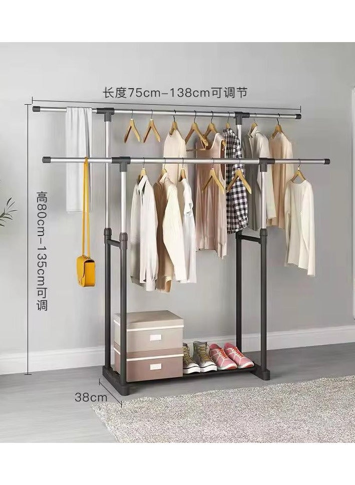 ضحكة  علاقة ملابس معدنية مزدوجة مع عجلات – ارتفاع قابل للتعديل وسعة كبيرة للتخزين - Image 2