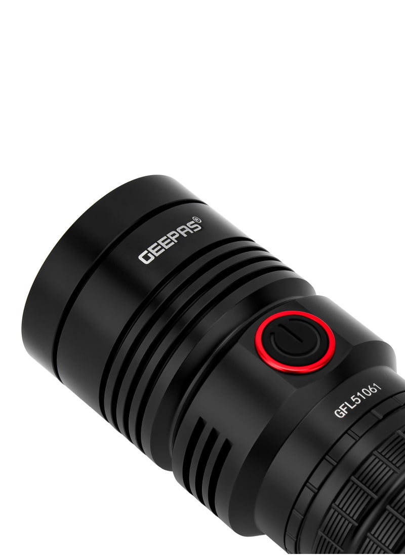 GEEPAS - Geepas Rechargeable LED Flashlight With Type C Charging, Aircraft Aluminum Body, Power Reminder, 30 Hours Working Time, 1 Meter Impact Resistance , High, Medium, Low Switch Mode - Image 1