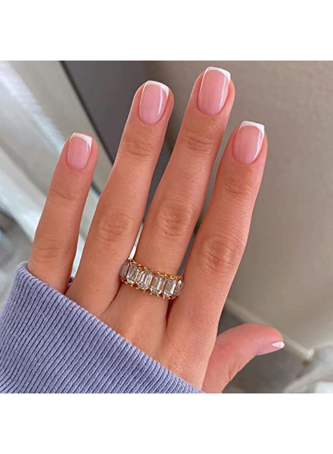 OCOUYVD 24Pcs French Tip Press on Nails Short Fake Nails Acrylic French Square Nails White Tip Pink Nail Stick on Nails Winter Full Cover Nail Tips Design Cute Nails for Women and Girls - Image 1