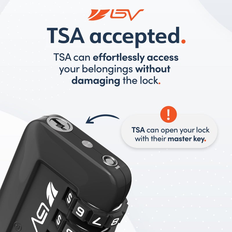 BV Black Combination Lock, TSA Approved, Resettable, 1000 Possibilities - Image 3