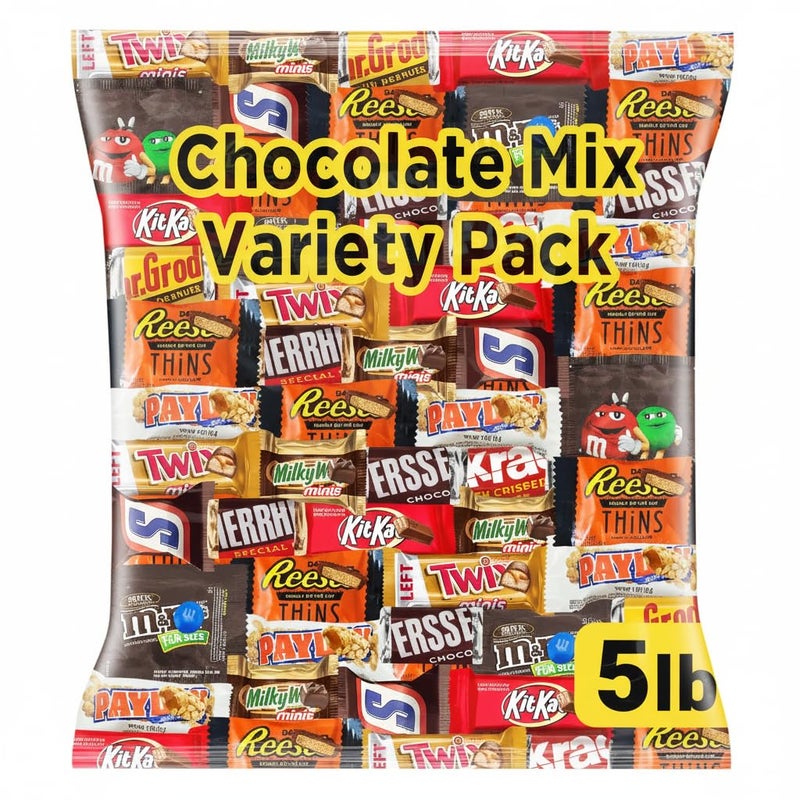 Chocolate Assorted Bulk Candy Variety Pack 5lb - Mini Chocolate Bars, Milk & Dark Chocolate Mix - Individually Wrapped Bulk Candy for Office Snacks, Party Favors and Bags - Image 1