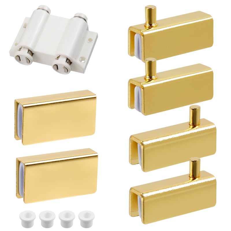 Pastlla Glass Door Pivot Hinge with Magnetic Catch and Clamp Set for Bathroom Showcase Cabinet Doors Gold