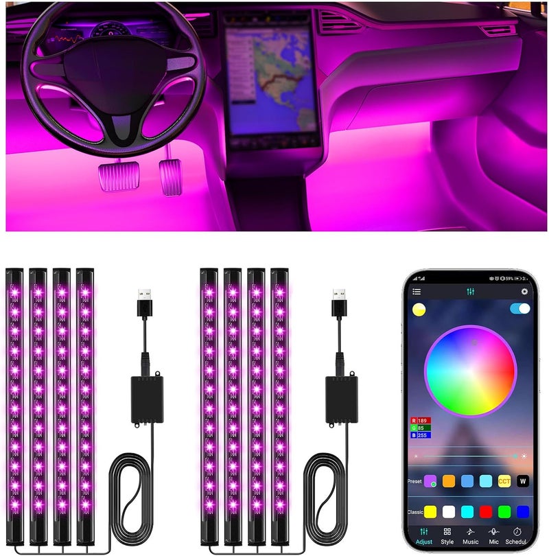 Winzwon Led Lights for Car Accessories Interior, Christmas Stocking Stuffers White Elephant Gifts for Men Women Adults, APP Control with USB Port Color Change Lights for Truck Decor 2 Pack - Image 1